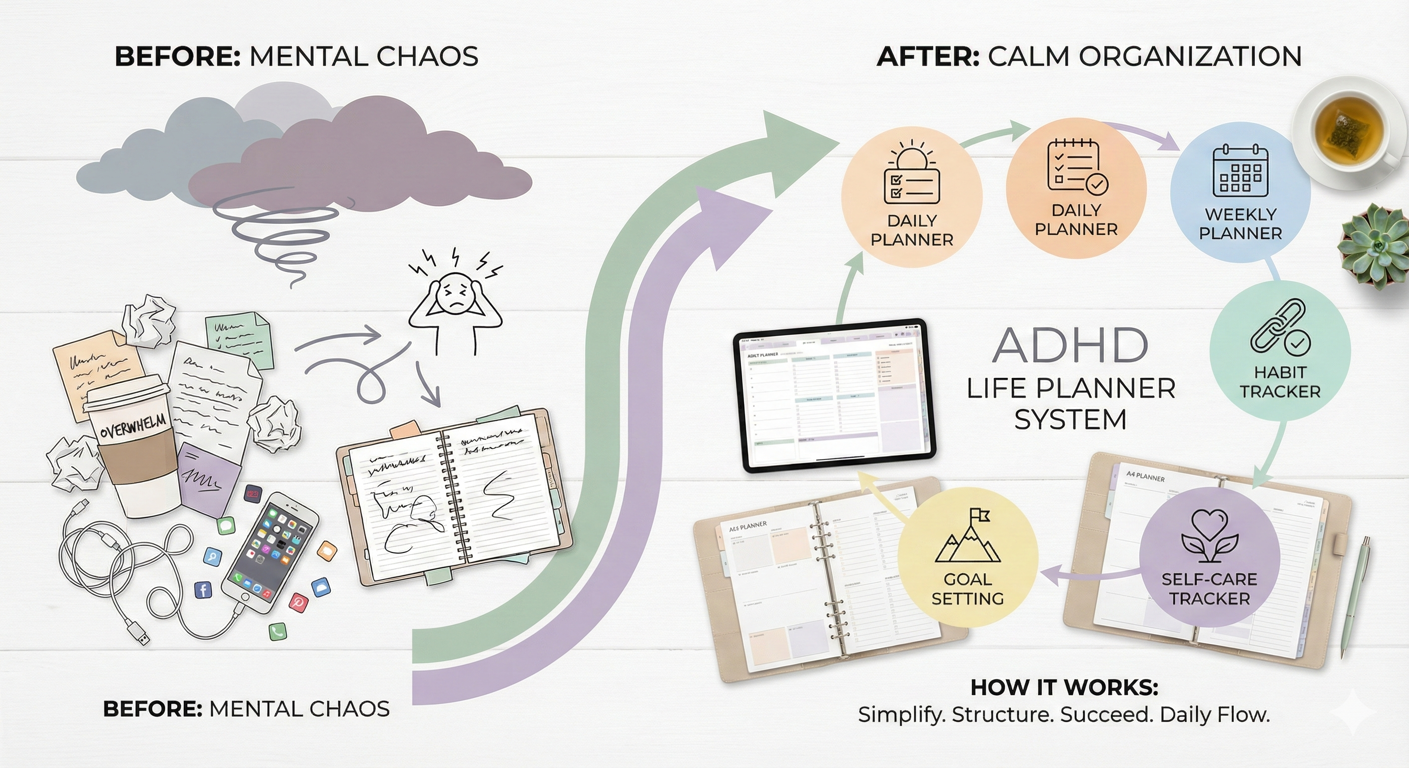 ADHD Life Planner 1000+ Pages & Calendar Bundle PDF